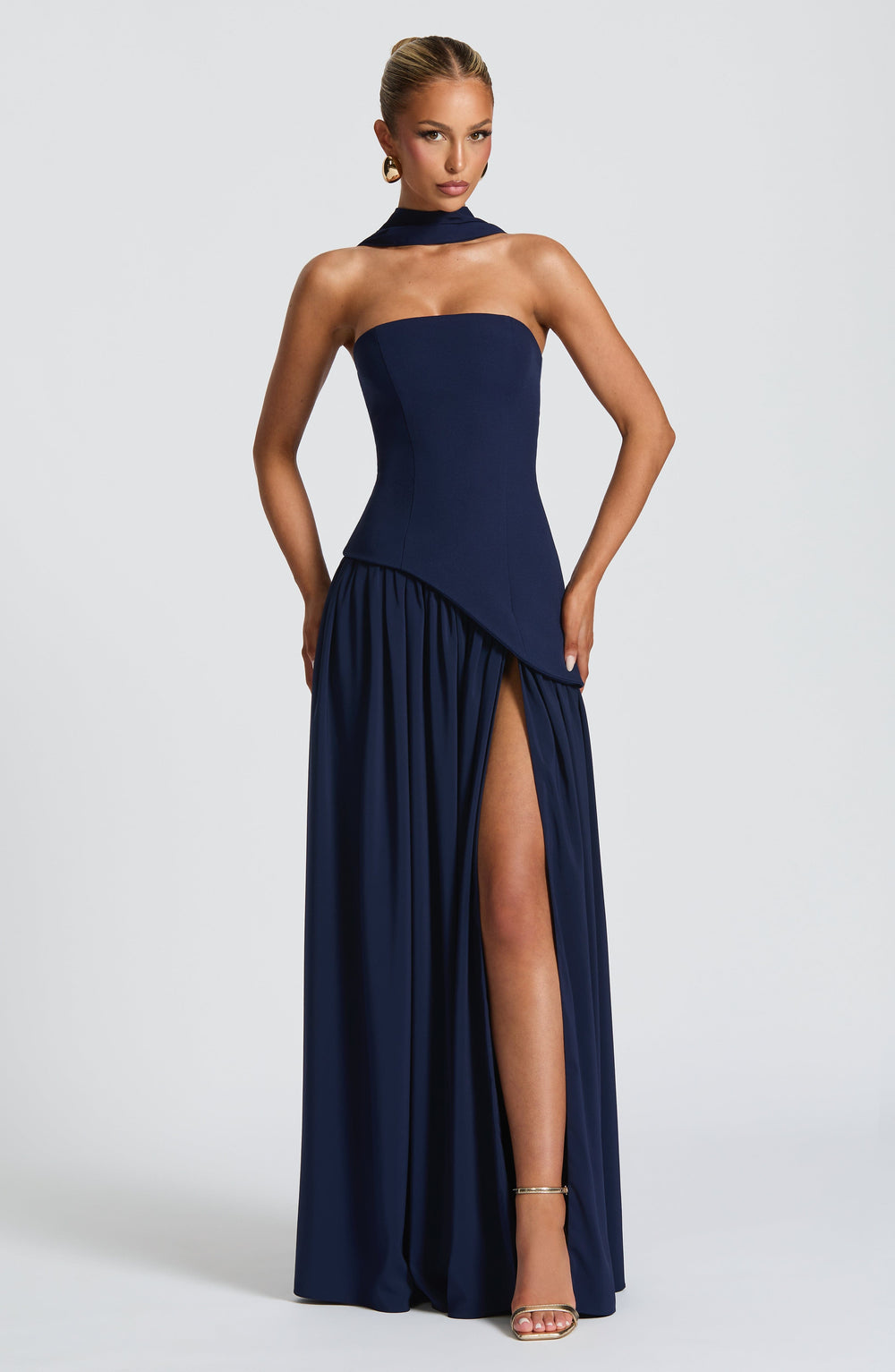 Aria – Sculpted Strapless Flow Maxi Dress