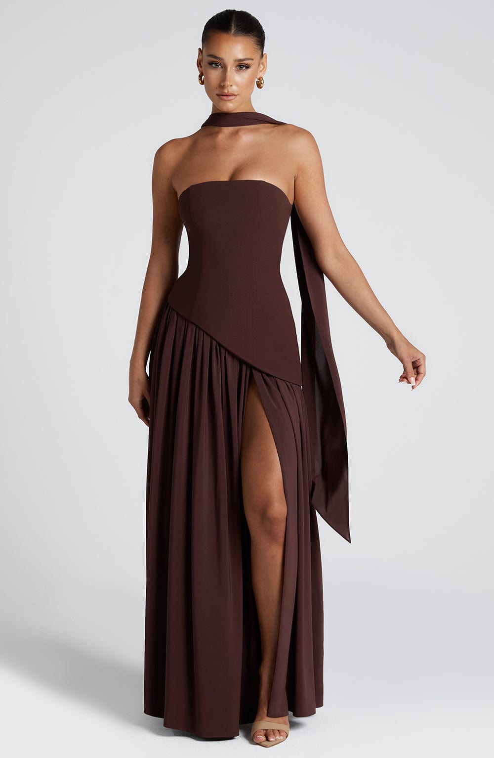Aria – Sculpted Strapless Flow Maxi Dress