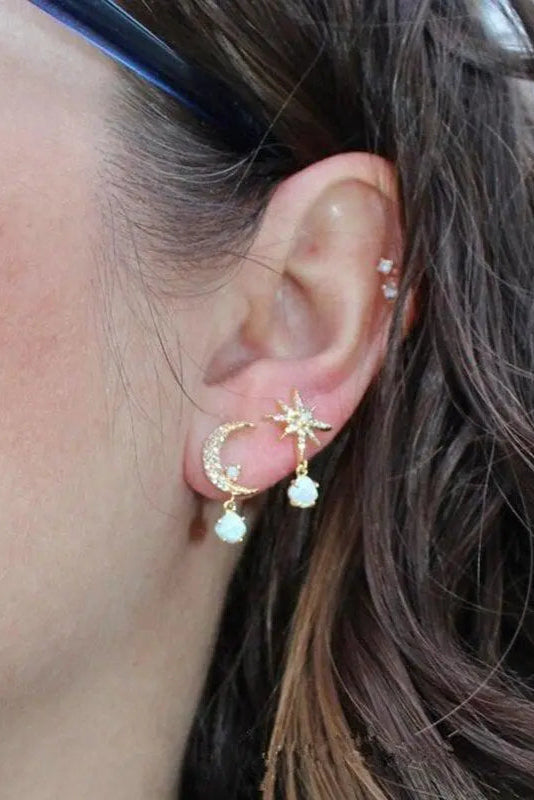Gold Moon and Star Earrings