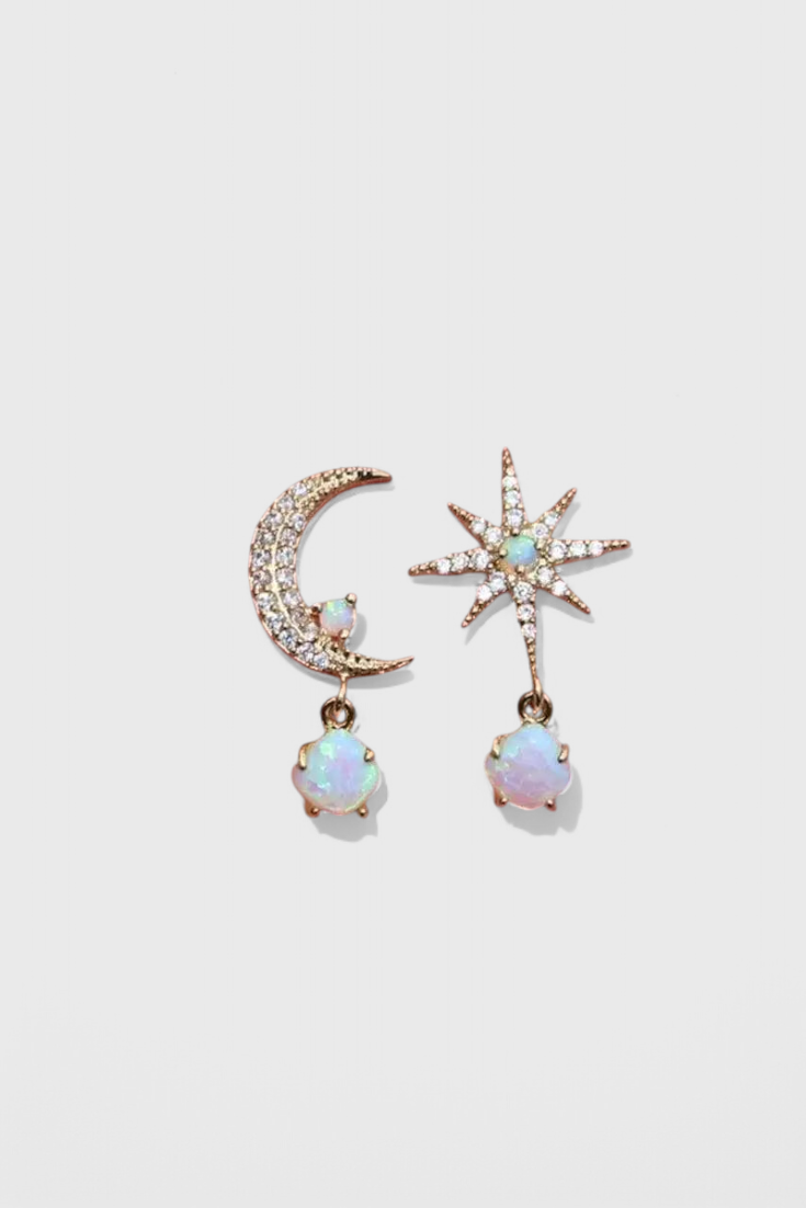 Gold Moon and Star Earrings