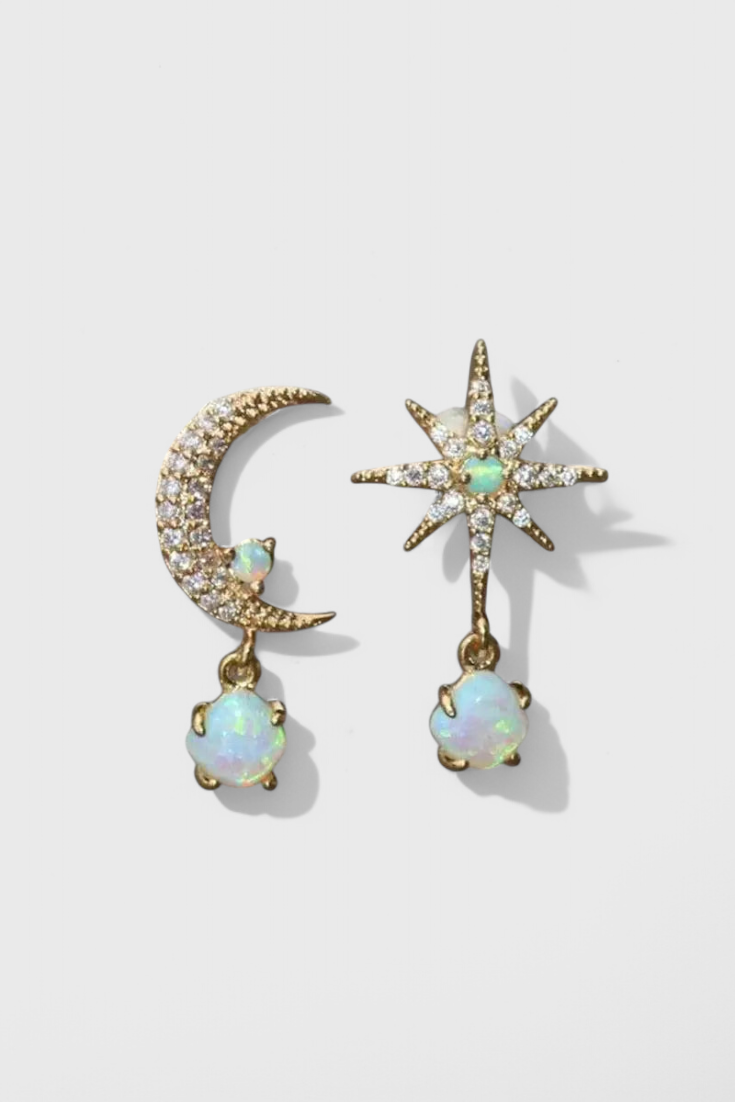 Gold Moon and Star Earrings