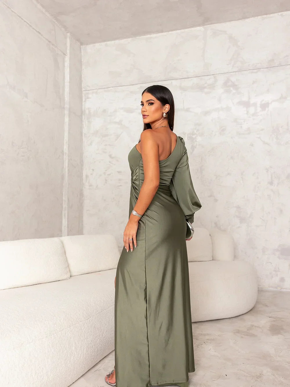 Olivia - Satin One Shoulder Maxi Dress