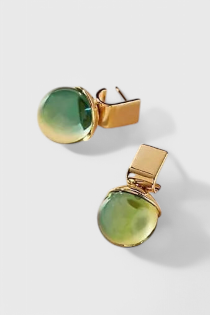 Vintage Green Crystal Gold Earrings